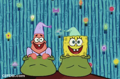 SpongeBob And Patrick In Pajamas And Hats GIF