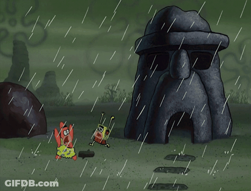 SpongeBob And Patrick In Rain Before Statue GIF