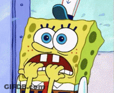 SpongeBob And Patrick In Rain In Front Of Statue GIF