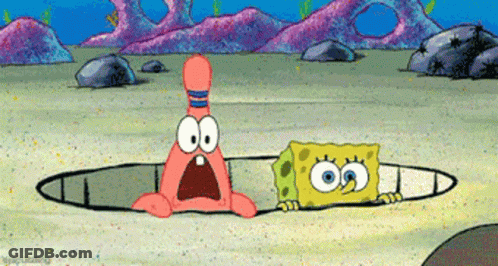 SpongeBob And Patrick Looking Out Of Hole In Sand GIF