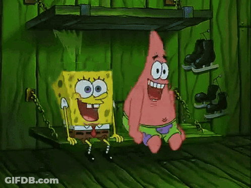 SpongeBob And Patrick On Bench By Shelf With Skates GIF