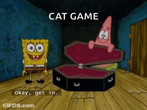 Spongebob And Patrick Playing Cat Game In Room With Coffin GIF