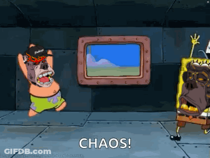 Spongebob And Patrick Saying Chaos GIF