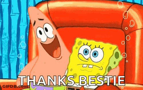 Spongebob And Patrick Saying Thanks Bestie On Red Couch GIF