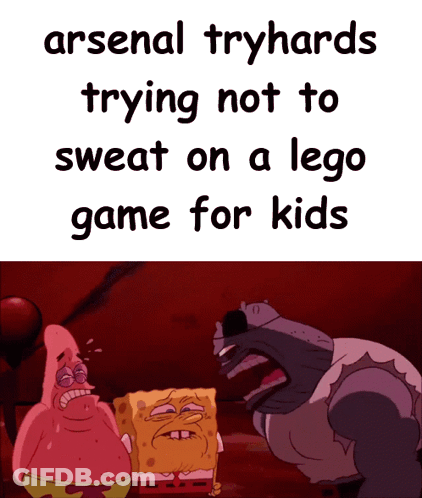 SpongeBob And Patrick Talking About Arsenal Tryhards Not To Sweat On Lego Game GIF