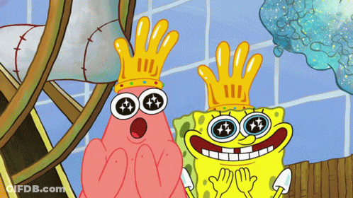 SpongeBob And Patrick Wearing Crowns And Googly Eyes GIF