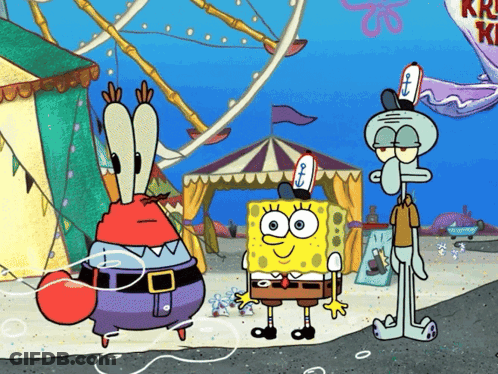 Spongebob And Squidward Are Standing In Front Of A Carnival GIF