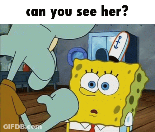 Spongebob And Squidward Are Standing Next To Each Other And Asking Can You See Her GIF