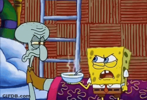 Spongebob And Squidward Are Standing Next To Each Other In A Cartoon Scene GIF
