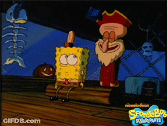 SpongeBob And Squidward At Krusty Krab At Night GIF