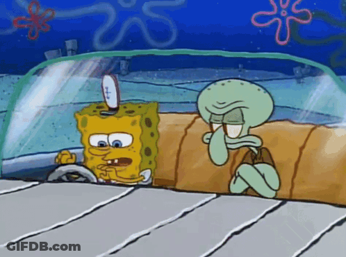 Spongebob And Squidward From Spongebob Squarepants Are Driving In A Car GIF