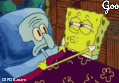 Spongebob And Squidward From Spongebob Squarepants Are Laying In A Bed GIF