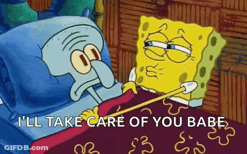 Spongebob And Squidward From Spongebob Squarepants Are Laying In A Bed Together . GIF