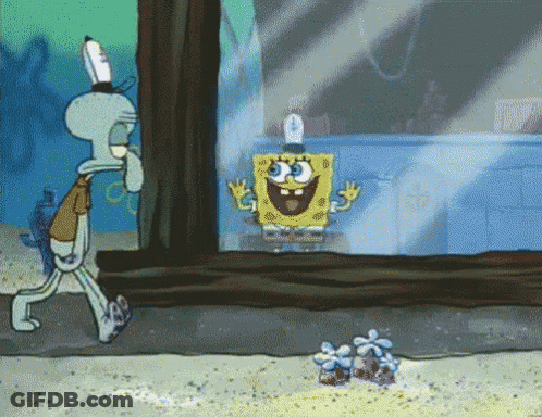 Spongebob And Squidward From Spongebob Squarepants Are Standing In Front Of A Window . GIF