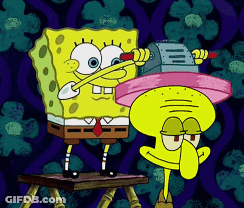 Spongebob And Squidward From Spongebob Squarepants Looking Through A Telescope GIF