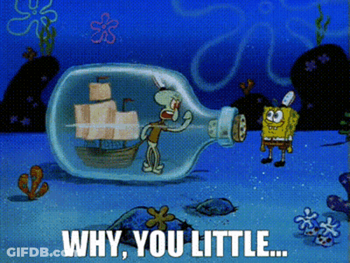 SpongeBob And Squidward In Bottle Saying Why You Little GIF