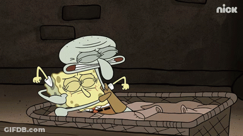 SpongeBob And Squidward Lying In Coffin With Nick Logo GIF