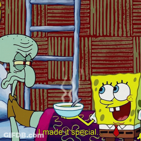 Spongebob And Squidward Sitting At Table With Soup GIF