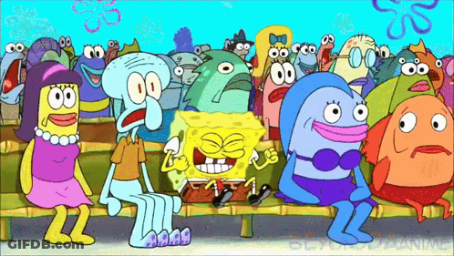 SpongeBob And Squidward Sitting On Bench GIF