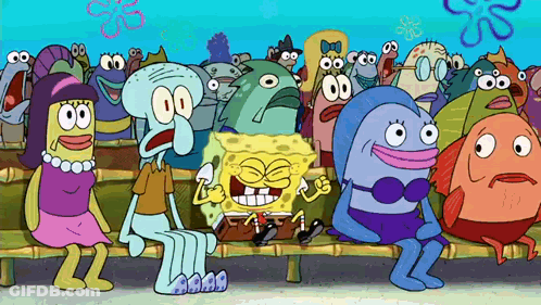 SpongeBob And Squidward Sitting On Bench GIF