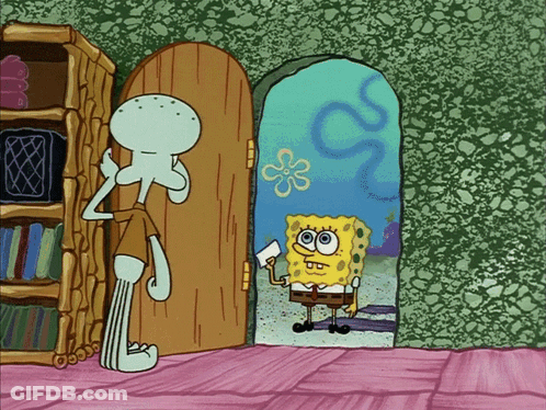 Spongebob And Squidward Standing In Doorway GIF