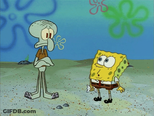 Spongebob And Squidward Standing In Sand GIF