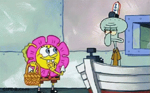 SpongeBob And Squidward Standing Next To Boat GIF