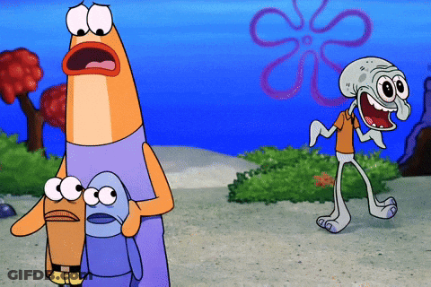 SpongeBob And Squidward Standing Next To Flower GIF