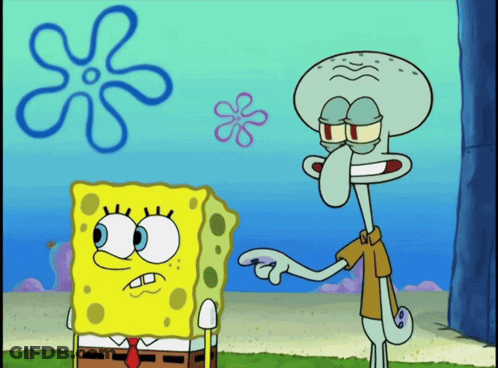 Spongebob And Squidward Standing On Beach GIF