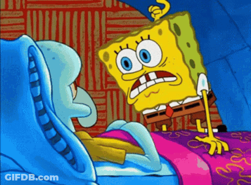 SpongeBob And Squidward Standing On Bed GIF
