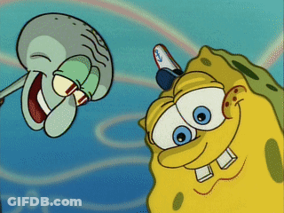 SpongeBob And Squidward With Toothbrush On SpongeBob's Head GIF