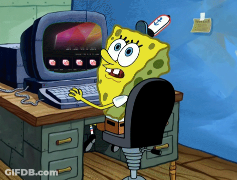 SpongeBob At Computer With Anchor Hat GIF