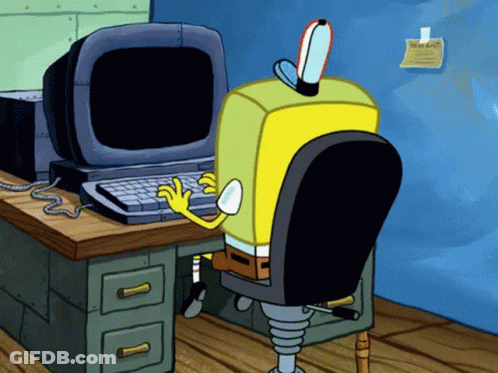 Spongebob At Computer With Wanted Note GIF