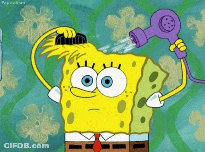 SpongeBob Blow Drying His Hair GIF