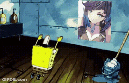 Spongebob Cartoon With Girl Picture On Wall GIF