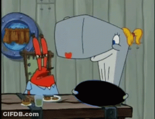 SpongeBob Character Sitting At Table With Giant Whale GIF