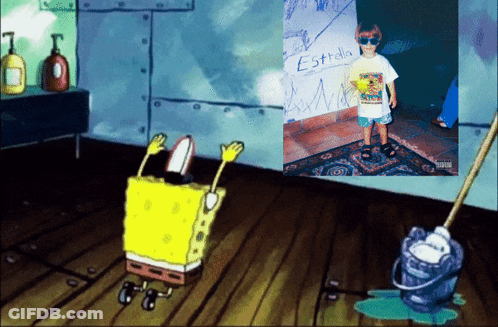 Spongebob Cleaning Room With Picture Of Estrella GIF