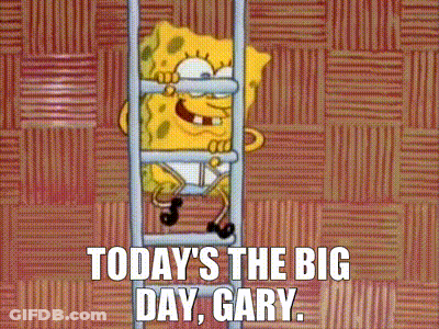 SpongeBob Climbing Ladder Saying Today Big Day GIF