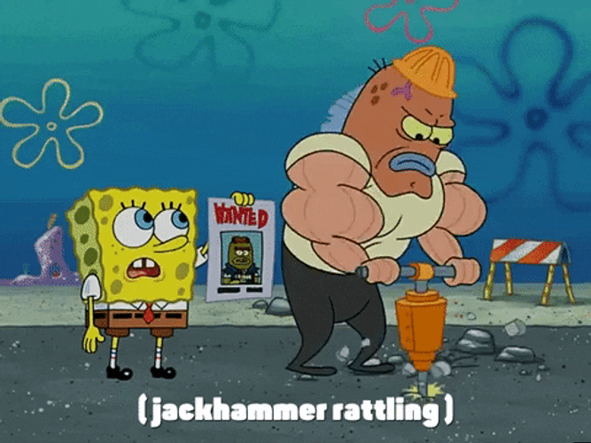 SpongeBob Construction Worker With A Jackhammer GIF
