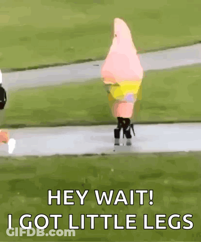 Spongebob Costume Saying Hey Wait I Got Little Legs GIF