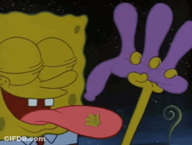 Spongebob Covering Eyes, Purple Hand Holding Tongue GIF