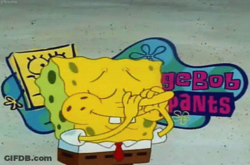 Spongebob Covering Mouth In Front Of Spongebob Pants Sign GIF