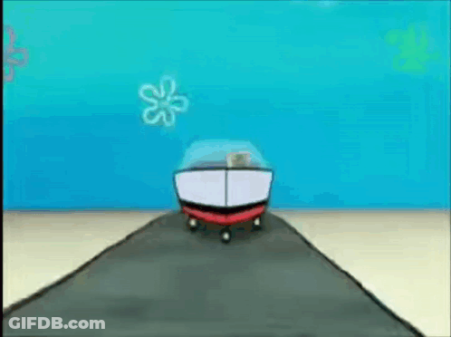 SpongeBob Driving Boat On Beach GIF