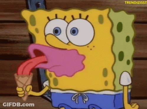 Spongebob Eating Pink Ice Cream Cone GIF