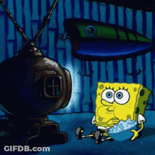 Spongebob Eating Popcorn While Watching TV GIF