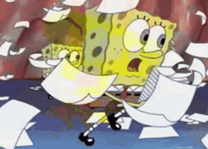 SpongeBob Got Overwhelmed With Lots Of Paper GIF