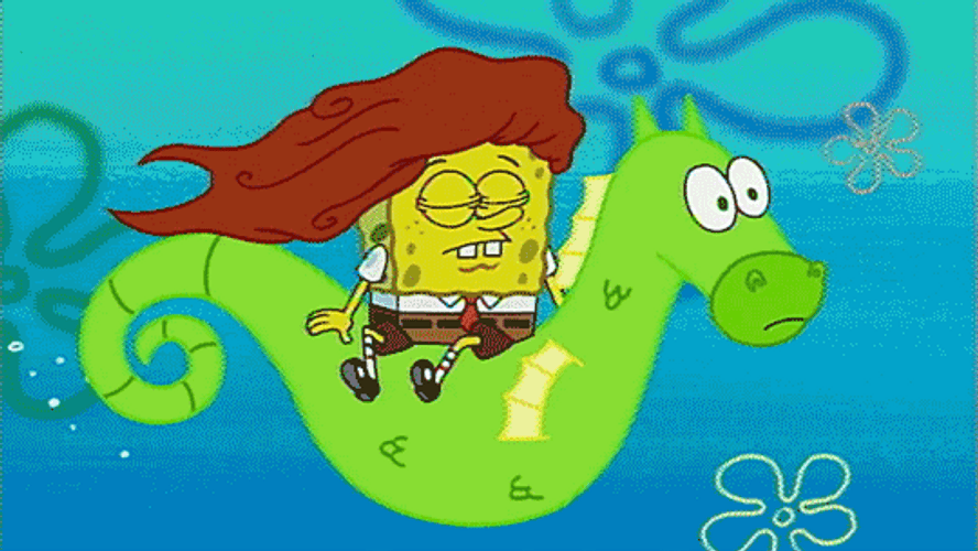 SpongeBob Green Seahorse Ride GIF