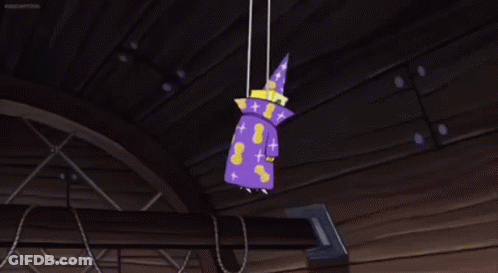 SpongeBob Hanging From Rope With Wizard Hat GIF