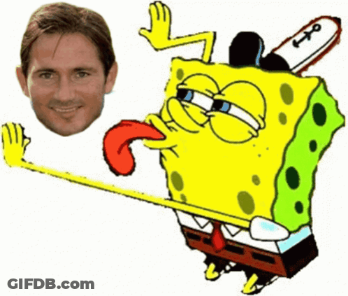 SpongeBob Holding Chainsaw With Man's Face In Background GIF