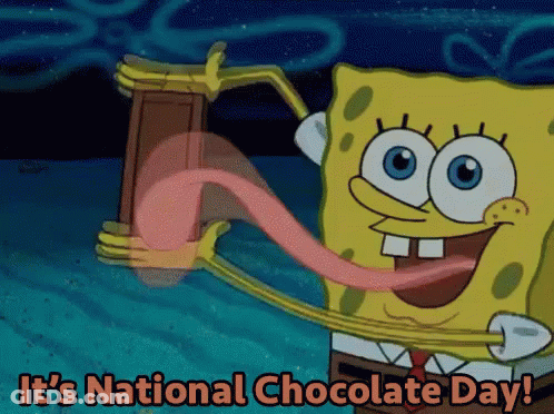 SpongeBob Holding Chocolate Bar Tongue Out National Chocolate Day GIF